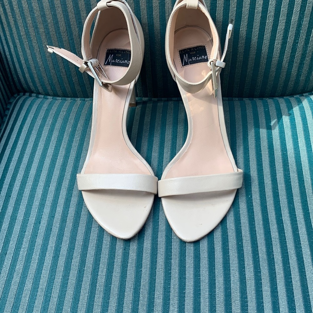 Elon Kling for Marciano size 7 1/2. Nude leather open toe heels